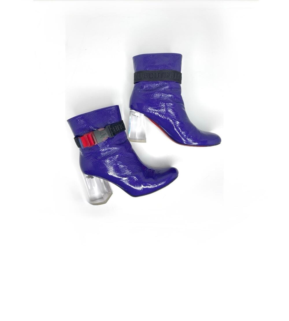 Christian Louboutin Telesiege Plexi Blue Patent Ankle Boots EU 38